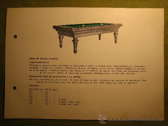 Cataloghi pubblicitari: FOLLETO PUBLICITARIO BILLAR A&Ntilde;OS 60..ESPA&Ntilde;A..25 X 17,5CM ..IMPRESO UNA CARA