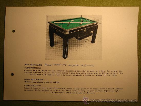 Cataloghi pubblicitari: FOLLETO PUBLICITARIO BILLAR A&Ntilde;OS 60..ESPA&Ntilde;A..25 X 17,5CM ..IMPRESO UNA CARA