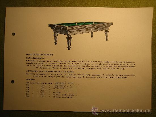 Cataloghi pubblicitari: FOLLETO PUBLICITARIO BILLAR A&Ntilde;OS 60..ESPA&Ntilde;A..25 X 17,5CM ..IMPRESO UNA CARA
