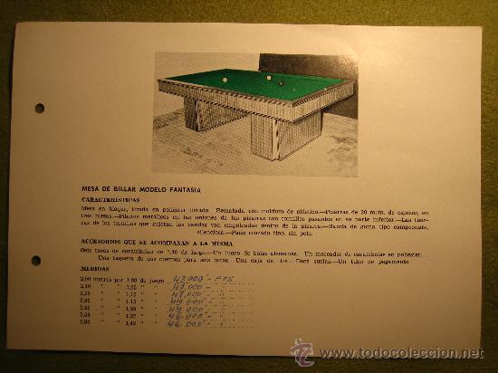 Cataloghi pubblicitari: FOLLETO PUBLICITARIO BILLAR A&Ntilde;OS 60..ESPA&Ntilde;A..25 X 17,5CM ..IMPRESO UNA CARA