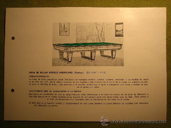 Cataloghi pubblicitari: FOLLETO PUBLICITARIO BILLAR A&Ntilde;OS 60..ESPA&Ntilde;A..25 X 17,5CM ..IMPRESO UNA CARA