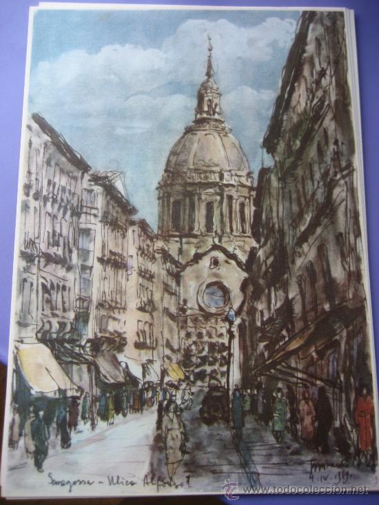 Cat&aacute;logos publicitarios: Zaragoza. Lamina 23 x 16 cms. Publicidad farmaceutica Roche. 1954