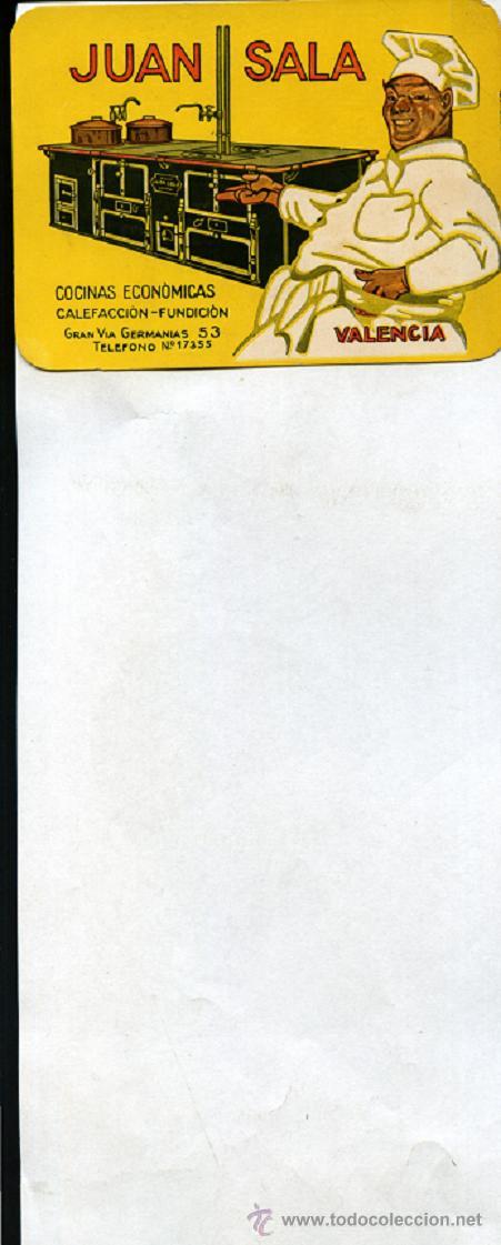 Cat&aacute;logos publicitarios: tarjeta PUBLICIDAD JUAN SALA COCINAS ECONOMICAS , VALENCIA, a&ntilde;os 50,