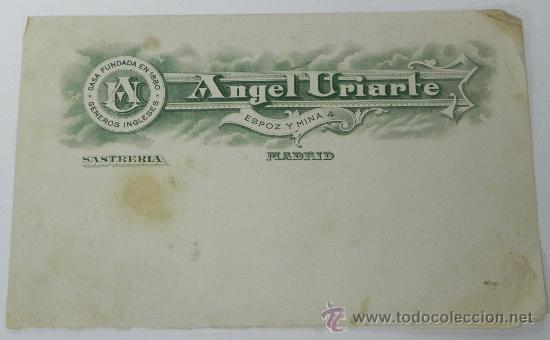 Advertising Catalogs: ANTIGUO DOCUMENTO CON LITOGRAFIA DE PUBLICIDAD DE SASTRERIA, ANGEL URIARTE, MADRID, MIDE 21,5 X 13,5