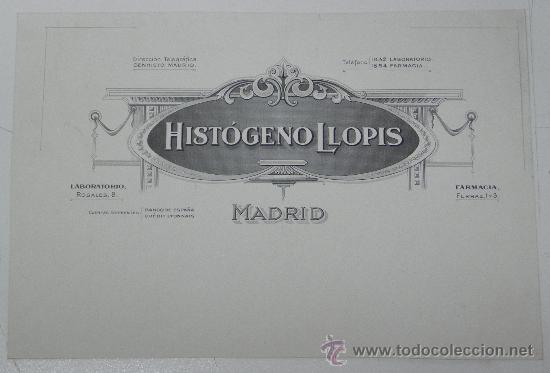 Advertising Catalogs: ANTIGUA LITOGRAFIA CON PUBLICIDAD DE HISTOGRNO LLOPIS, FARMACIA, LABORATORIO, MADRID, MIDE 22 X 15 C