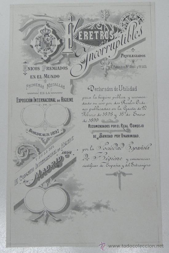 Advertising Catalogs: ANTIGUA LITOGRAFIA CON PUBLICIDAD DE FERETROS INCORRUPTIBLES, MADRID, MIDE 19,8 X 12 CMS.