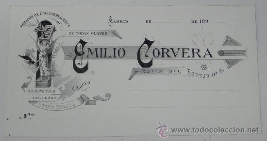 Advertising Catalogs: ANTIGUA LITOGRAFIA CON PUBLICIDAD DE EMILIO CORVERA, OBRADOR DE ENCUADERNACIONES, MADRID, MIDE 21,7