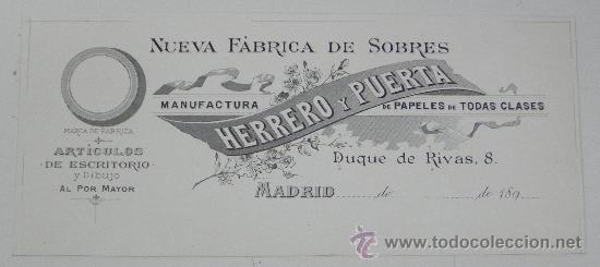 Advertising Catalogs: ANTIGUA LITOGRAFIA CON PUBLICIDAD DE FABRICA DE SOBRES HERRERO Y PUERTA, MADRID, MIDE 21,5 X 9,7 CMS
