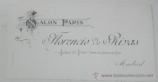 Advertising Catalogs: ANTIGUA LITOGRAFIA CON PUBLICIDAD DE SALON PARIS, FLORENCIO DE RIVAS, MADRID, MIDE 21 X 11,5 CMS.
