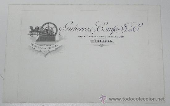 Werbekataloge: ANTIGUA LITOGRAFIA CON PUBLICIDAD DE GUTIERREZ Y COMPA&Ntilde;IA, CORDOBA, MAQUINARIA GENERAL, MIDE 25 X 16