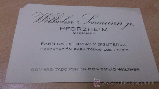 Werbekataloge: ANTIGUA TARJETA PUBLICIDAD WILHELM SEEMANN PFORZHEIM JOYAS Y BISUTERIAS ALEMANIA