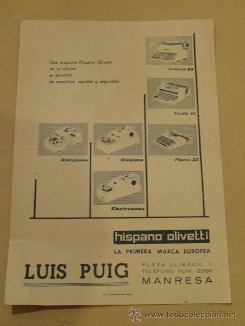 Cat&aacute;logos publicit&aacute;rios: FOLLETO CATALOGO PUBLICIDAD MAQUINA CALCULADORA HISPANO OLIVETTI (LUIS PUIG MANRESA)