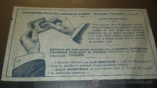 Catalogues publicitaires: ANTIGUA PUBLICIDAD CIGARRILLOS AUTO INFLAMABLES ALBAN SISTEMA TIXIDRE PRINCIPIOS S. XX
