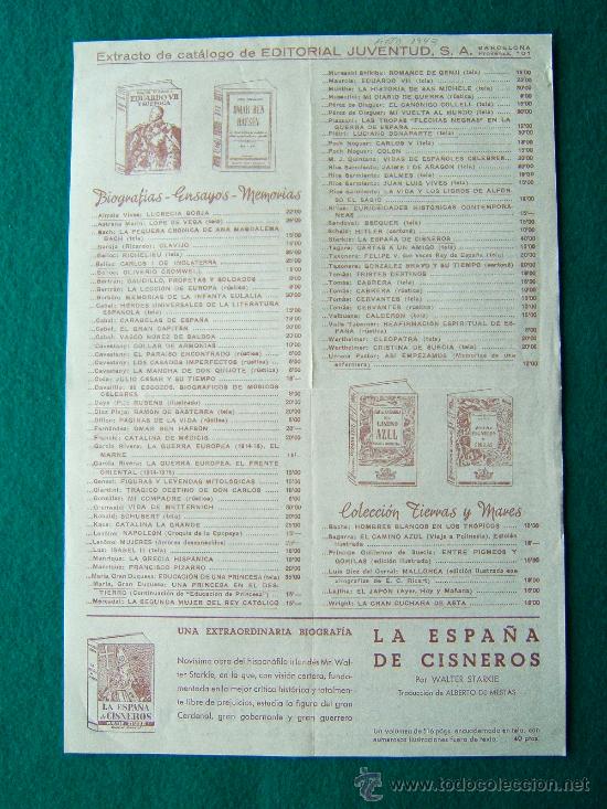 Cat&aacute;logos publicitarios: EXTRACTO DE CATALOGO DE EDITORIAL JUVENTUD S.A. - 28X22 CM. - DETALLA TITULOS Y PRECIOS - 1943