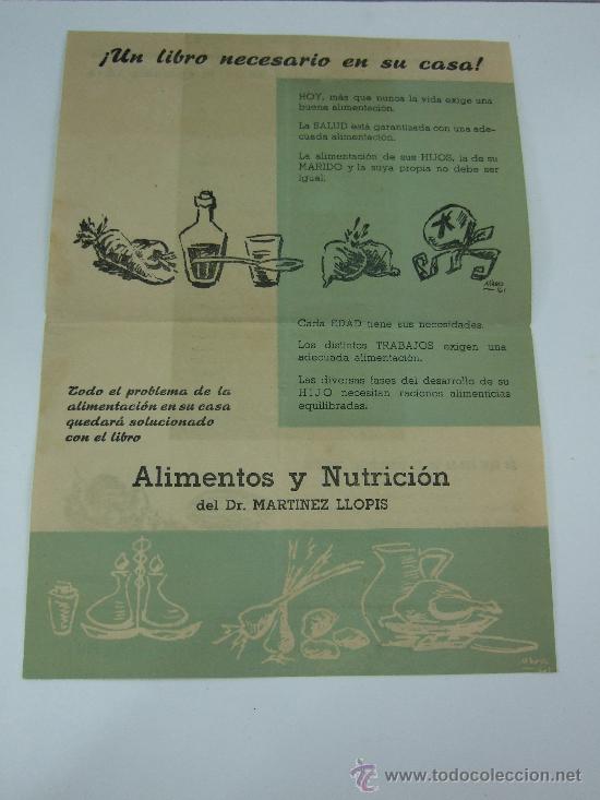 Cat&aacute;logos publicitarios: FOLLETO PUBLICITARIO - LIBRO ALIMENTOS Y NUTRICION - DR. MARTINEZ LLOPIS - EDITORIAL AUGUSTINUS 1961