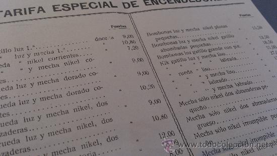 Werbekataloge: ANTIGUA HOJA CATALOGO TARIFA DE PRECIOS ENCENDEDORES MECHA FLAMIDORES CANDILES