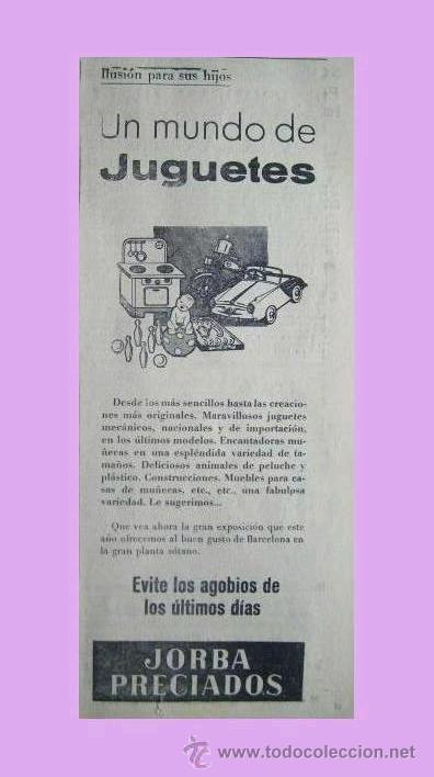 Catalogues publicitaires: Anuncio publicitario **ALMACENES JORBA PRECIADOS** - A&Ntilde;O 1963. MEDIDAS 26,5 x11 CMS.
