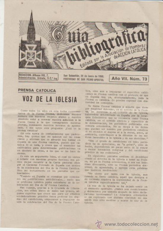 Catalogues publicitaires: Gu&iacute;a Bibliogr&aacute;fica n&ordm;  73. San Sebasti&aacute;n 1950. (24x17) 4 p&aacute;ginas.