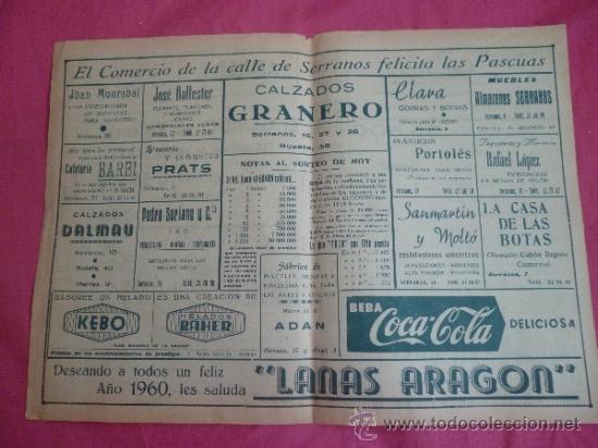 Cataloghi pubblicitari: Valencia: hoja publicitaria con premios de la loter&iacute;a de Navidad 1959. Mucha publicidad