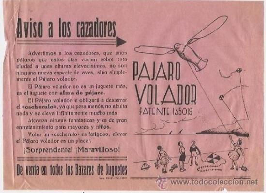 Advertising Catalogs: Publicidad de juguete. Tama&ntilde;o cuartilla. P&aacute;jaro volador