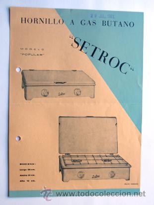 Cat&aacute;logos publicit&aacute;rios: PUBLICIDAD / HORNILLO A GAS BUTANO / SETROC / GALVEZ / ZARAGOZA 1961 / HOJA COMERCIAL