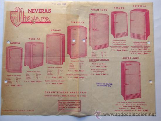Cat&aacute;logos publicit&aacute;rios: PUBLICIDAD / NEVERAS NIAGARA / A&Ntilde;O 1957 / HOJA COMERCIAL