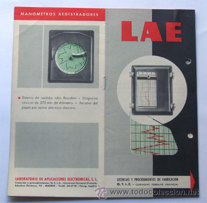 Cat&aacute;logos publicit&aacute;rios: PUBLICIDAD / LABORATORIO DE APLICACIONES ELECTRONICAS / LAE / MADRID 1957 / FOLLETO COMERCIAL
