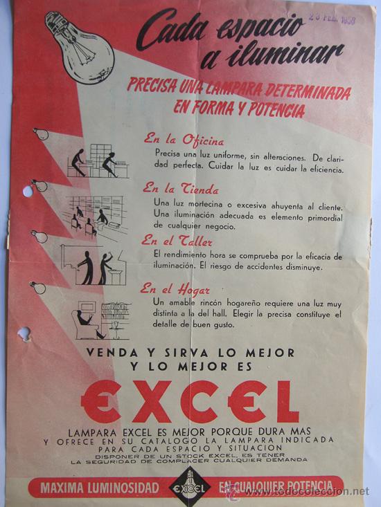 Cat&aacute;logos publicitarios: PUBLICIDAD / FABRICA ESPA&Ntilde;OLA DE LAMPARAS ELECTRICAS / EXCEL / BARCELONA 1956 / HOJA COMERCIAL