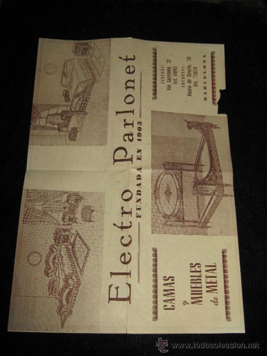 Cataloghi pubblicitari: FOLLETO CATALOGO PUBLICITARIO DE ELECTRO PARLONET - CAMAS Y MUEBLES DE METAL - BARCELONA