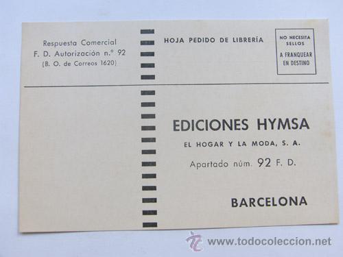 Cat&aacute;logos publicitarios: IMPRESO PUBLICITARIO / EDICIONES HYMSA / EL HOGAR Y LA MODA / BARCELONA A&Ntilde;OS 60