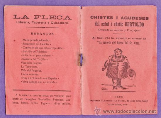 Cat&aacute;logos publicitarios: folleto - chistes i agudeses de bertoldo - almacenes la fleca / j. grau gene - reus - foto -a&ntilde;o 1897