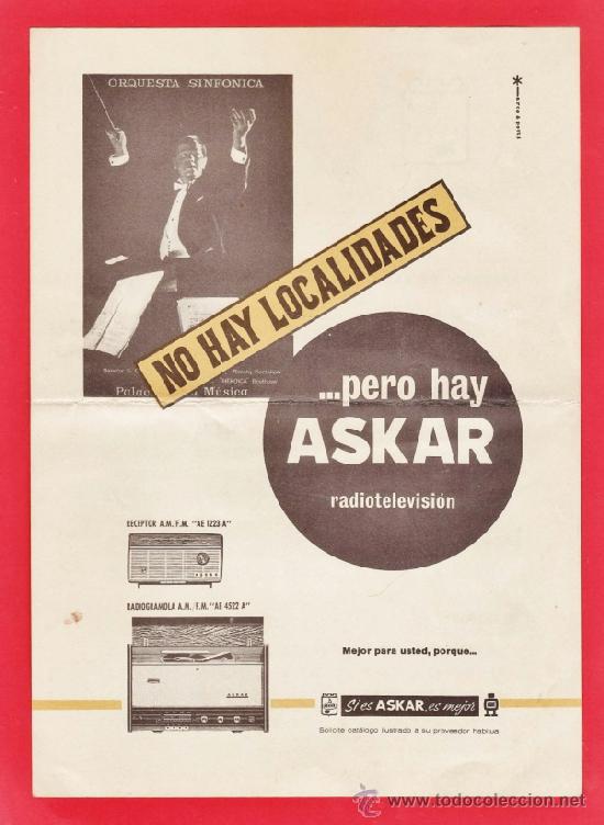 Cat&aacute;logos publicitarios: folleto publicitario - radiotelevision askar - dorso tarifa precios - a&ntilde;o 1963