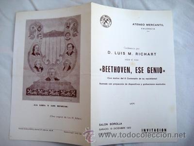 Cat&aacute;logos publicitarios: Programa Invitaci&oacute;n : BEETHOVEN, ESE GENIO (Conferencia) 1970 RICHART Luis M.