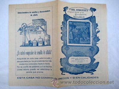 Cataloghi pubblicitari: SEMILLAS FORRAJERAS, HORTALIZAS, CEREALES Y DE FLORES DEL PAIS Y EXTRANJERAS.BENAVIDES Fidel. 1930