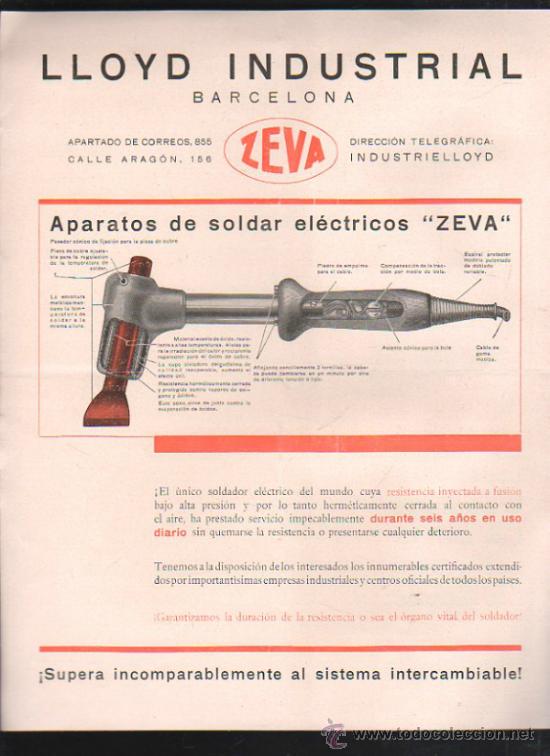 Cat&aacute;logos publicit&aacute;rios: CATALOGO DE ZEVA. APARATOS PARA SOLDAR. LEER
