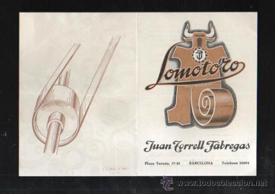 Cat&aacute;logos publicit&aacute;rios: LOMOTORO. FOLLETO PUBLICITARIO. JUAN TORRELL FABREGAS. BARCELONA.
