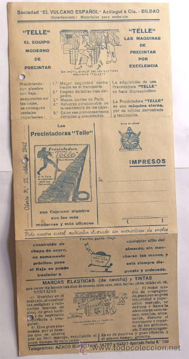 Cat&aacute;logos publicit&aacute;rios: FOLLETO PUBLICIDAD / PRECINTADORAS TELLE / BILBAO 1942