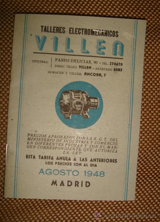 Cat&aacute;logos publicit&aacute;rios: CATALOGO PUBLICITARIO DE TALLERES ELECTROMECANICOS VILLEN. MADRID. AGOSTO 1948. LEER