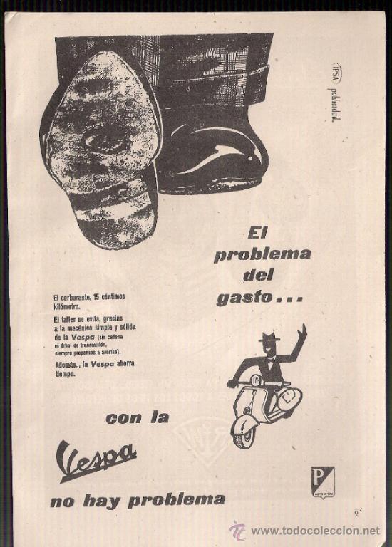 Cat&aacute;logos publicitarios: Anuncio publicitario de moto vespa, octubre de 1957