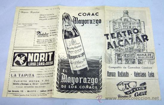 Werbekataloge: Programa Teatro Alc&aacute;zar Madrid Aurora Redondo Valeriano Le&oacute;n Los marqueses de Matute publicidad &eacute;poc