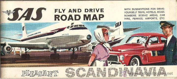 Cat&aacute;logos publicitarios: FOLLETO TUR&Iacute;STICO SCANDINAVIA-ESCANDINAVIA, PUBLICIDAD DE SAS, LINEAS AEREAS, CON MAPA DESPLEGABLE