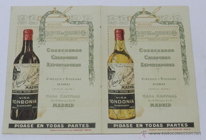 Werbekataloge: Cartulina publicitaria de 24 x 17,5 cm. impresa por ambas caras: R. L&Oacute;PEZ DE HEREDIA. VI&Ntilde;EDOS Y BODE