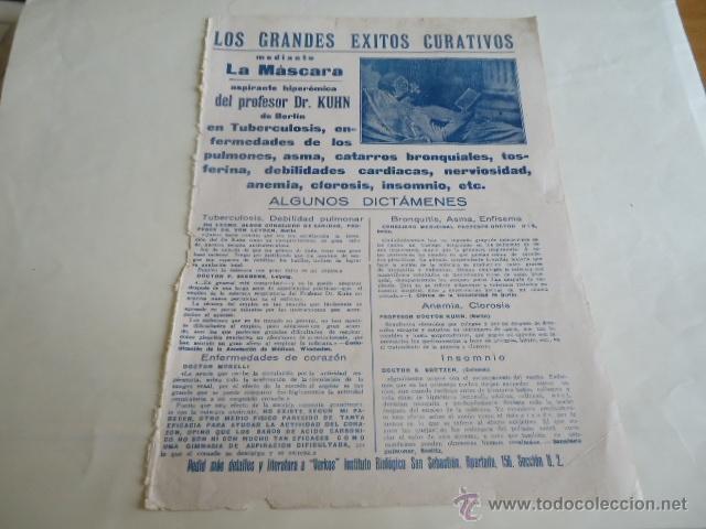 Catalogues publicitaires: 1926 - hoja - publicidad grandes exitos curativos, medante la mascara, profesor dr kuhn