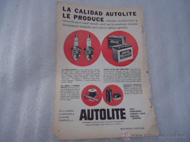 Cat&aacute;logos publicit&aacute;rios: hoja publicidad antigua - 23 x 16 cm - coche -  autolite , bujias , acumuladores, alambres y cables