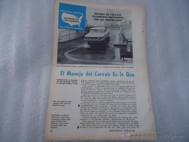 Cat&aacute;logos publicit&aacute;rios: hoja publicidad antigua - 23 x 16 cm - coche - el manejo del corvair es lo que