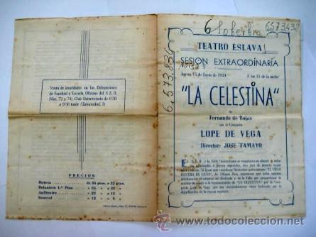 Cat&aacute;logos publicitarios: Folleto publicidad : LA CELESTINA. Compa&ntilde;&iacute;a Lope de Vega, Jos&eacute; Tamayo. 1959