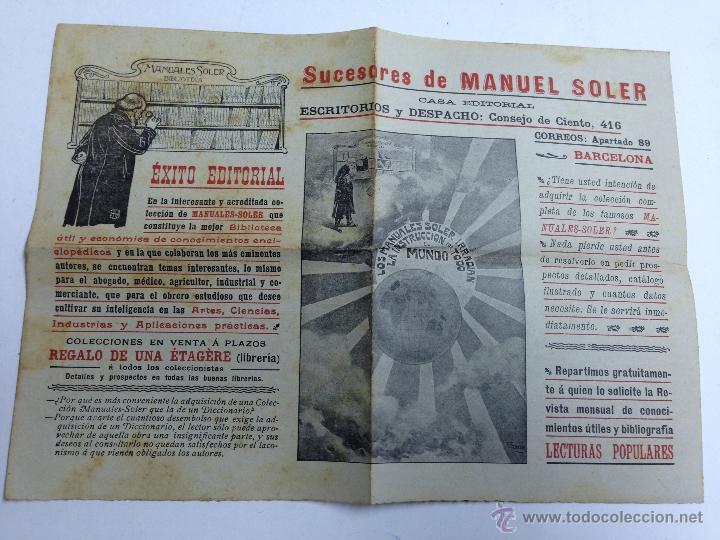 Cataloghi pubblicitari: ANTIGUO CATALOGO DE MANUALES SOLER - CON RELACION DE ANALFABETOS POR PROVINCIAS - A&Ntilde;O 1906