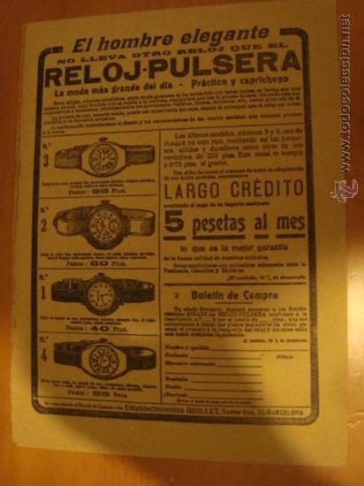 Werbekataloge: muy antigua hoja publicidad acartonada, publicitaria, relojes de pulsera,quillet