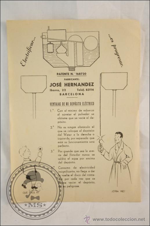 Advertising Catalogs: Antigua Hoja de Publicidad - Ventajas del Dep&oacute;sito El&eacute;ctrico / Cisterna - Fabricante Jos&eacute; Hern&aacute;ndez
