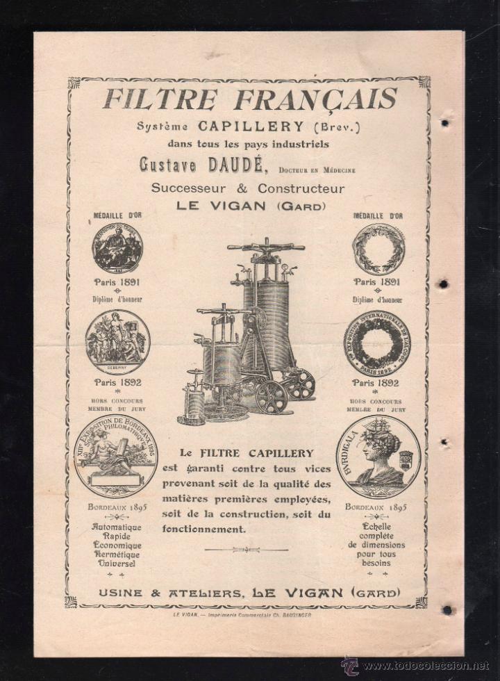 Catalogues publicitaires: CATALOGO PUBLICITARIO DE FILTRE FRAN&Ccedil;AIS. GUSTAVE DAUDE. LE VIGAN (GARD), FRANCIA. FILTROS. LEER.